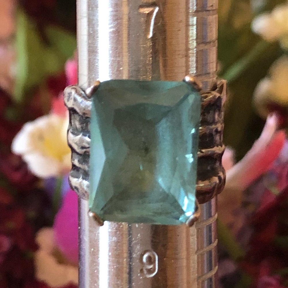 Vintage Silpada Sterling Silver Aqua Glass Statement Ring Size 8 - Picture 5 of 14